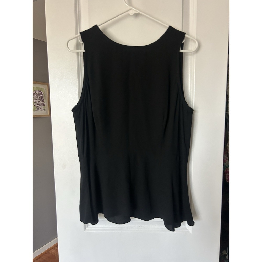 Eileen Fisher Silk Georgette Crepe Round Neck Peplum Shell Tank Top Black Size M